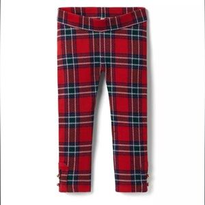 Janie and Jack girl red plaid button-cuff Jacquard Christmas holiday pants
